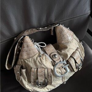 Y2K style Guess Tan and Brown Textured Hobo Bag